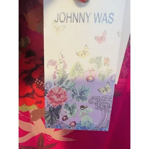 JOHNNY WAS Mazzy Floral Print Embroidered Mesh Large Split V-Neck Peasant Blouse - Picture 12 of 13